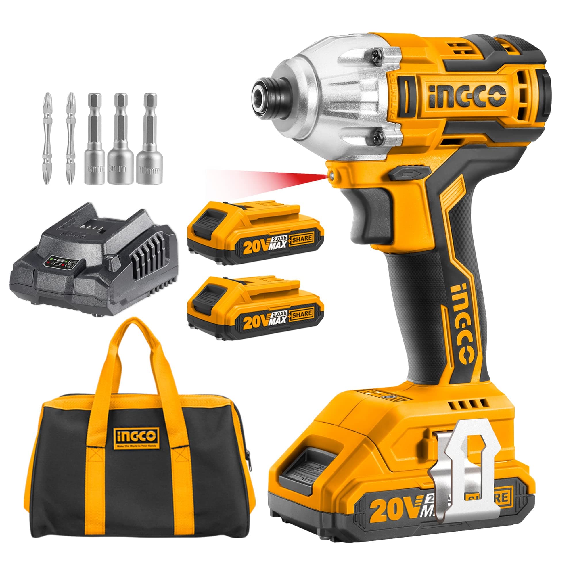 Brushless Impact Driver 20V Li-Ion Cordless Impact Driver with 2Pcs 2.0Ah Batteries, 1 Pcs Charger, 1/4 Inch, 170NM CIRLI20023