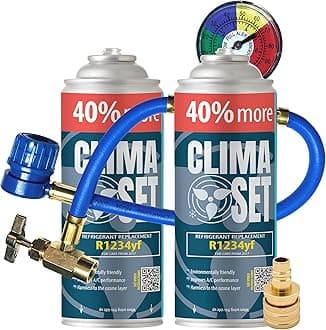 ClimaSet R1234yf air conditioning refill - r1234yf air conditioning gas - 2x235 g with hose, pressure gauge and HP/LP adapter - Car air conditioning - Car air conditioning refill - ECO