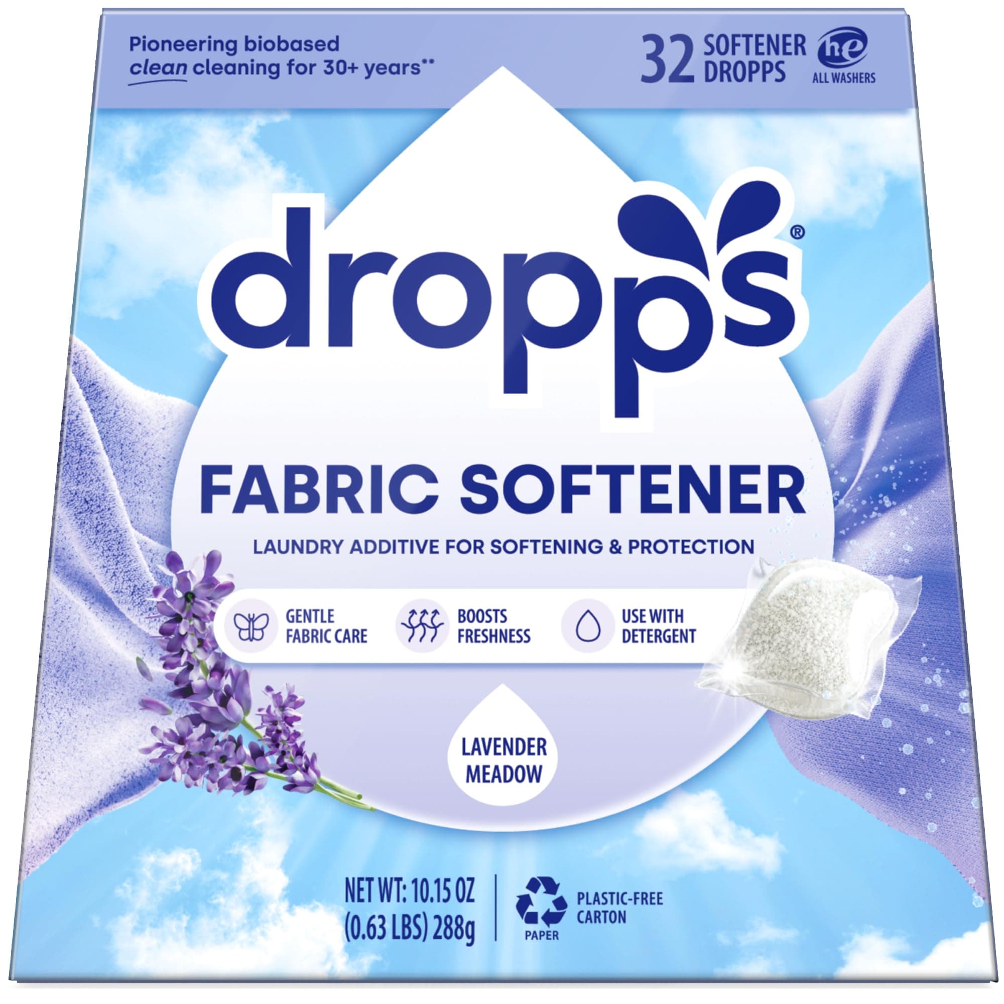 Fabric Softener Pods, Lavender Meadow (32 Count) - Laundry Softener For Soft & Fluffy Fabrics | Liquid Softener & Dryer Sheet Alternative | Clean Ingredients | Plastic Free Packaging