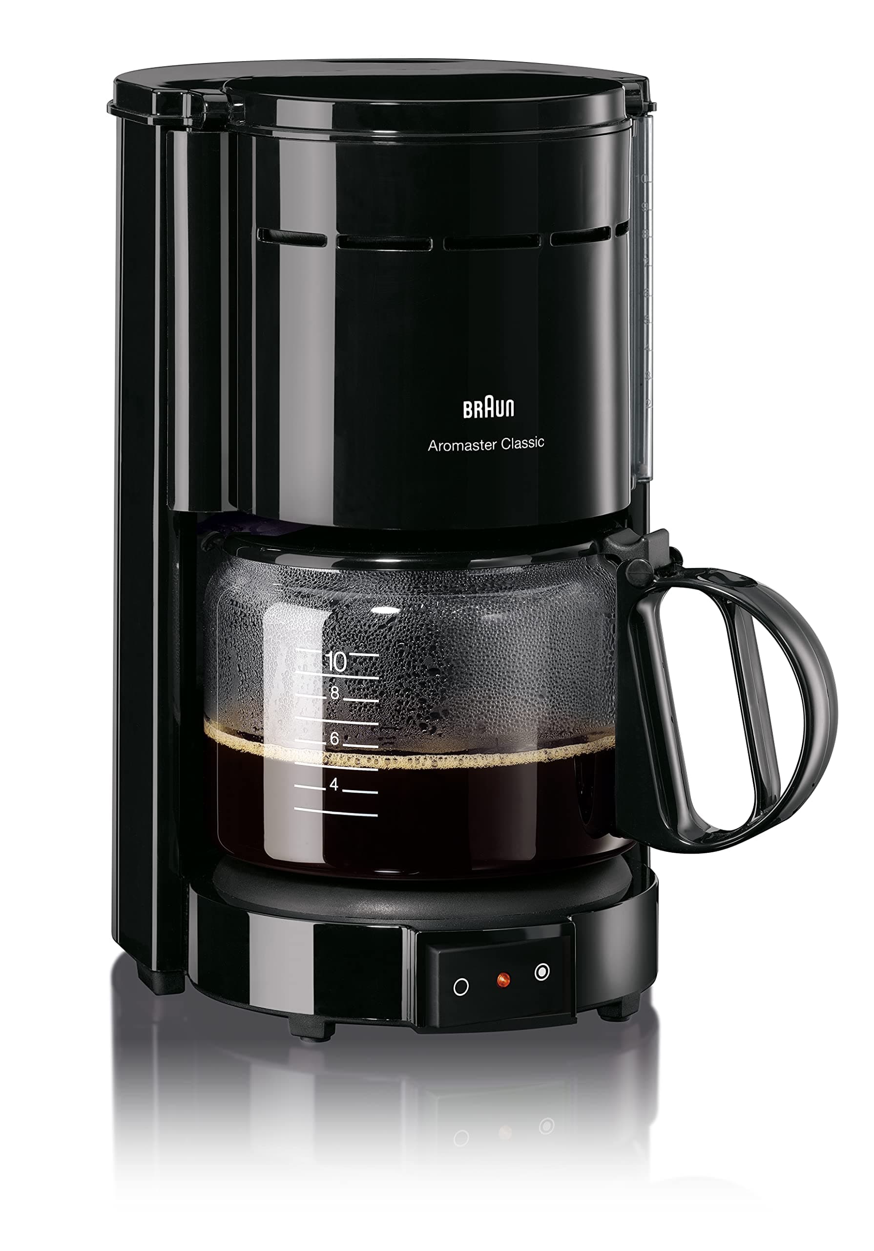 Braun Household coffee machine KF 47 BK filter coffee maker with glass jug for classic filter coffee, aromatic coffee thanks to OptiBrew system, drip stop, automatic shut-off, 220-230V || 50-60Hz