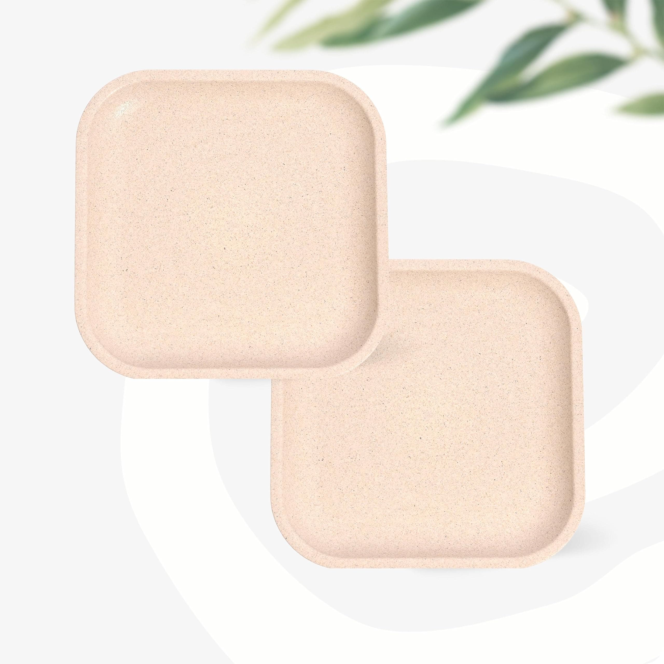 Eha Set of 2 Earth-Friendly Snack Plate | 8 inch |Snacks Serving Plates Made with Bamboo Fibers & Rice Husk Fiber | Microwave Safe Plates |Plates for Hot & Cold Servings |Sand Castle