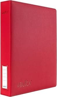 Trading Card 3 Ring Binder, fits 9 Pocket Pages, 540 Cards, Exo-Tec Material, Easy Open, D-Ring Clip Folder for Collectible Card Games, Sports, TCG (Red, Slim)