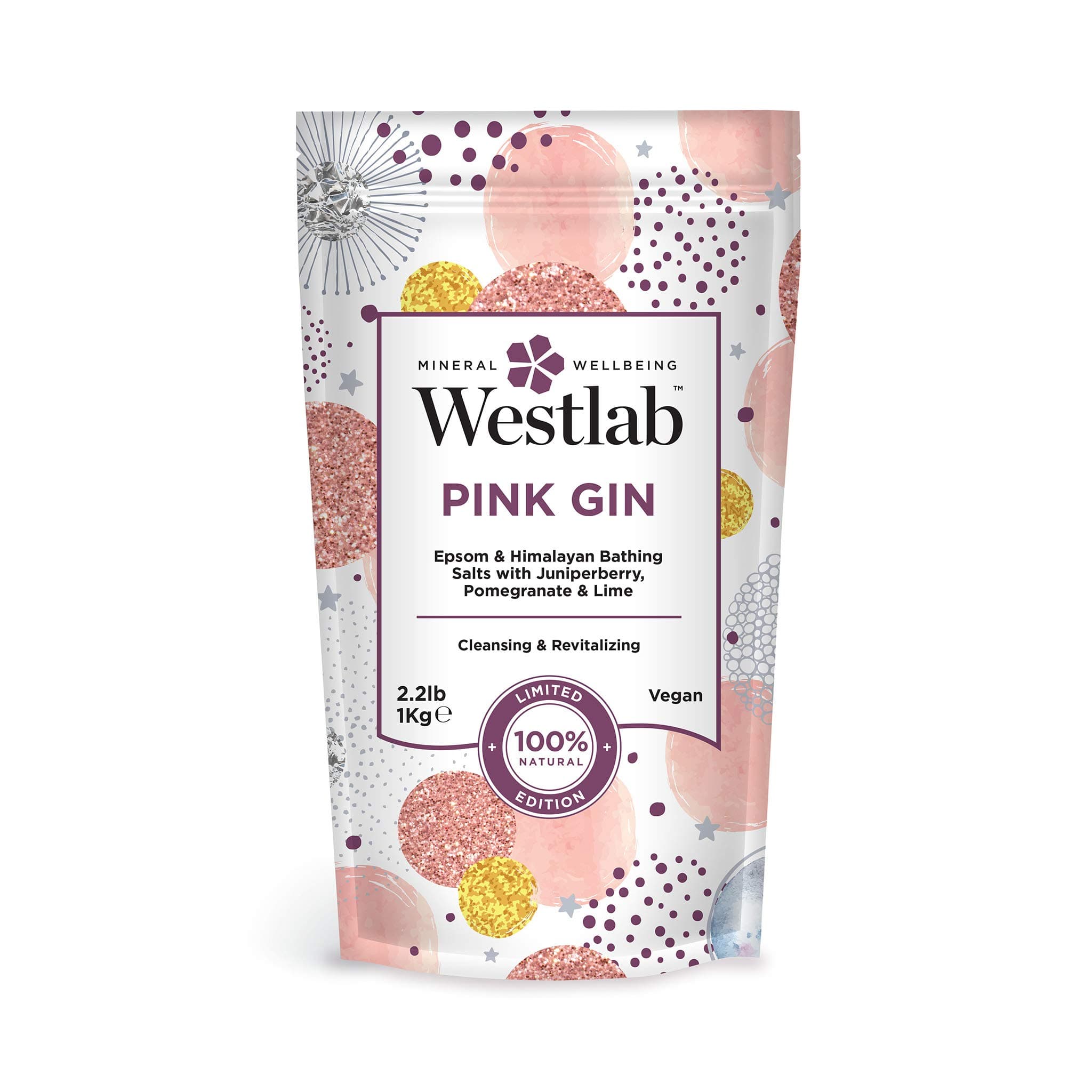 Pink Gin Epsom & Himalayan Mineral Bath Salt with Juniper Berry, Pomegranate & Lime 1Kg