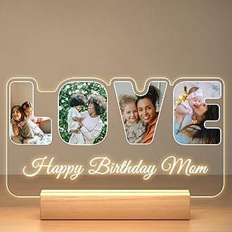Custom Collage Picture Frames with Photo, Customized LOVE Photo Frame with Night Light, Personalized Picture Frame, Personalized Birthday Valentines Day Gifts for Women Men Mom Dad Baby Kids Family
