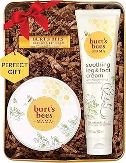 Burt's Bees Pregnancy Essentials Christmas Gifts Set, 3 Baby Shower Products & Must Have Baby Registry Items, Nourishing Skincare for Mom to be - Mama Belly Butter, Original Lip Balm, Leg & Foot Cream