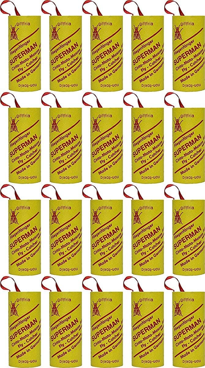 20 x Superman rolls fly catcher, glue roll as fly trap and insect trap, against flies, mosquitoes, insects and fruit flies, non-toxic and environmentally friendly with instructions (may not be in English)