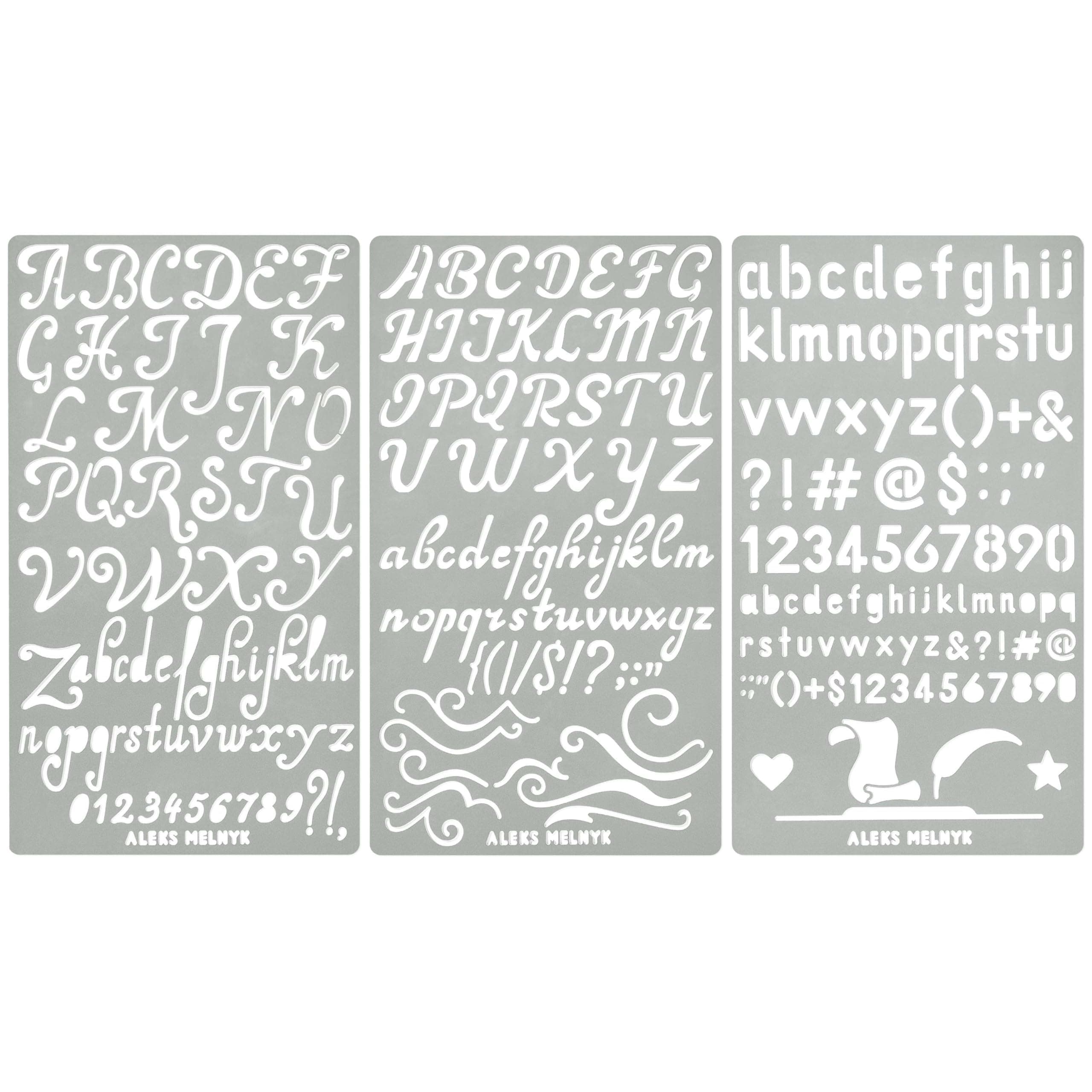 No.34 Metal Stencils, Pyrography, Wood Burning kit 3 PCS Templates, Letters Stencils for Engraving Wood and Patterns, Alphabet and Number, Lettering, Letting, Bullet Journaling