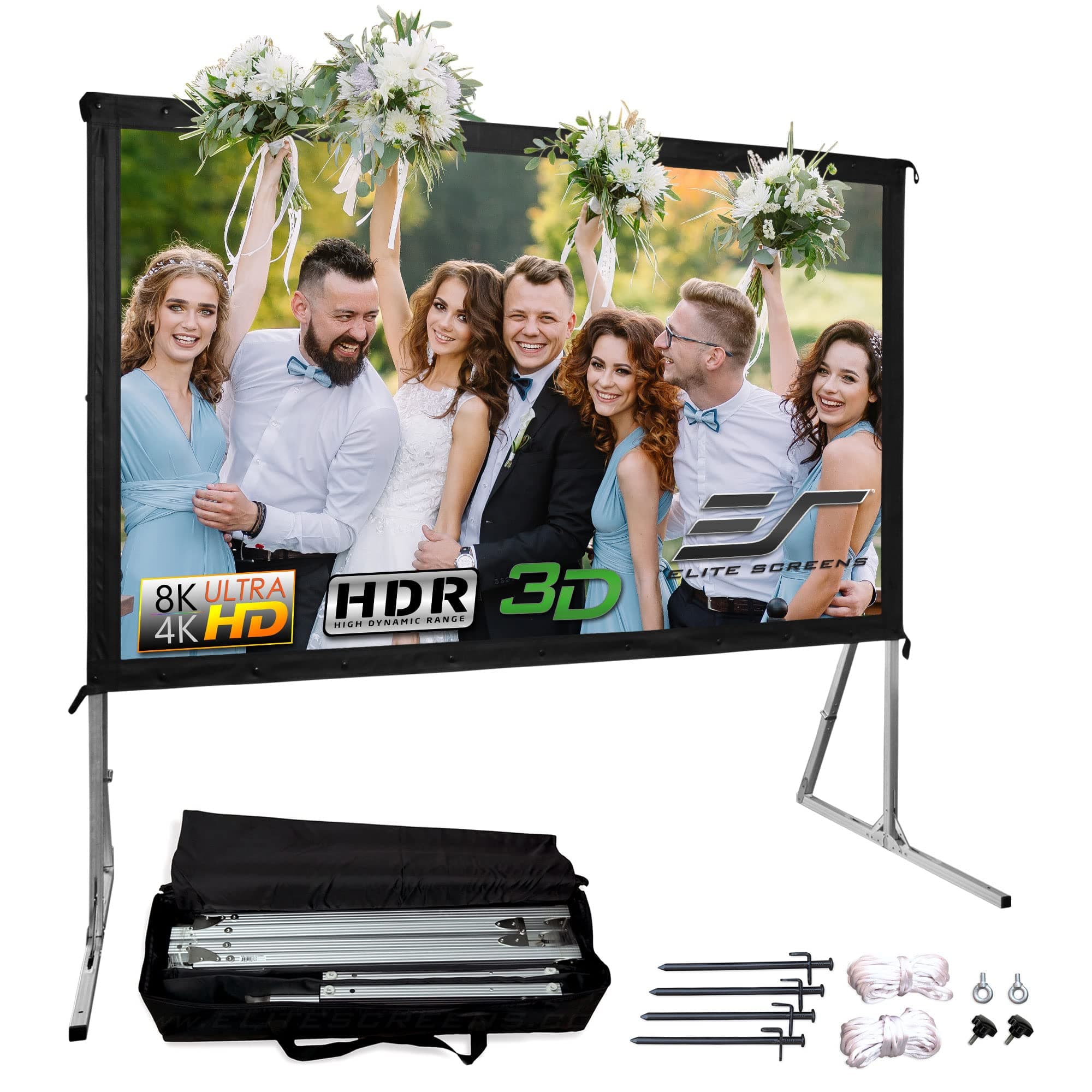 Yard Master 2, 90-inch Indoor Outdoor Portable Fast Folding Projector Screen with Stand 16:9, 8K 4K Ultra HD 3D Movie Theater Cinema 90” Foldable Rear Projection Screen, OMS90HR3