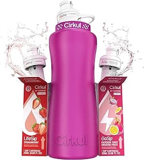 32oz. Hot Pink Stainless Steel Water Bottle Starter Kit with Pink Lid and 2 Flavor Cartridges (1 LifeSip Strawberry, 1 GoSip Passion Fruit Dragon Fruit) No Sugar, Zero Calorie Drink Mix