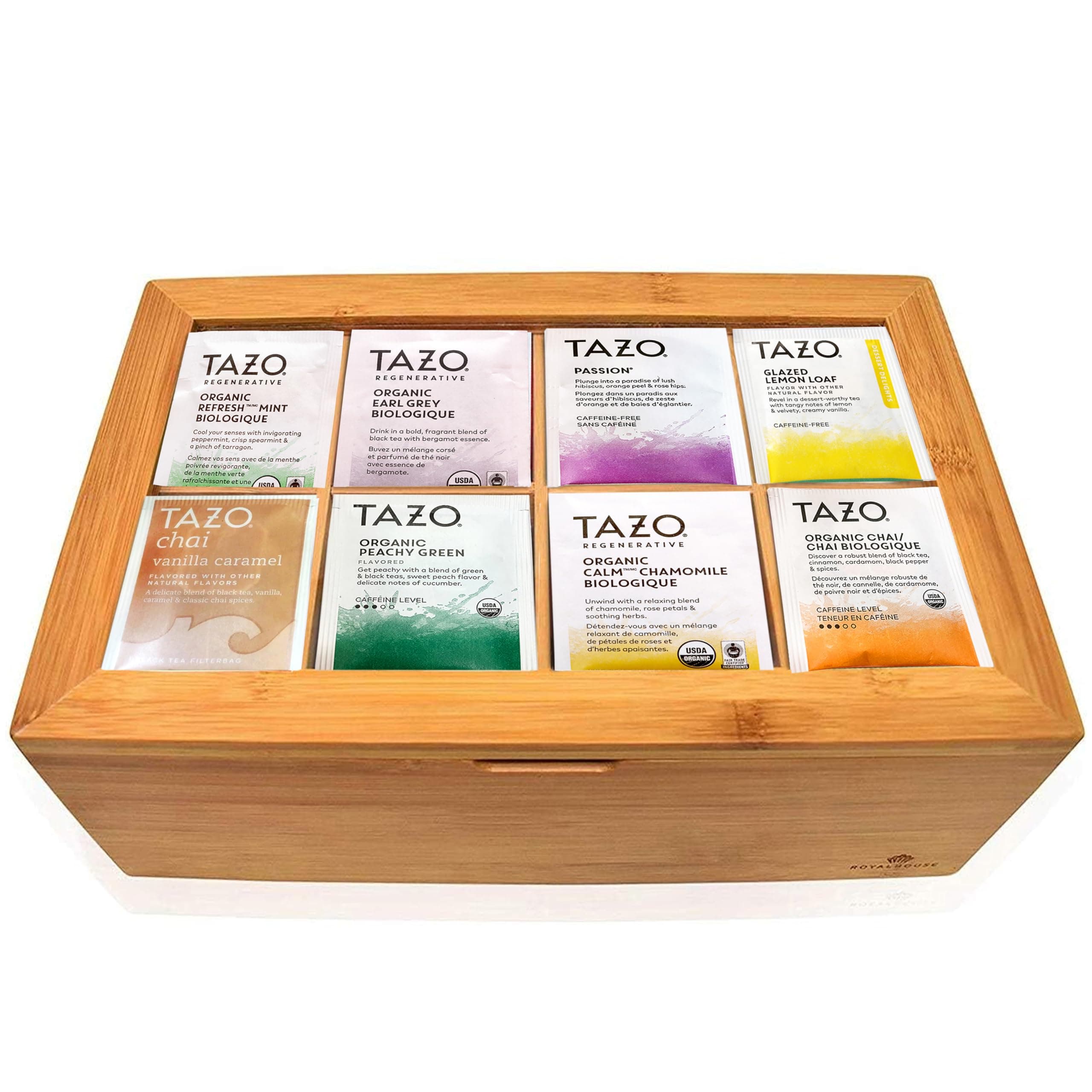 Eva's Gift Universe, Tea Bags Sampler Variety in Bamboo Tea Bag Organizer (80 Count) 9 Different Flavors Gifts for Parents Mom Dad Tea Lovers Couples