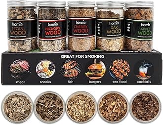 Homia Cocktail Smoker Kit With 5 Wood Chip Varieties - Apple, Cherry, Hickory, Pecan, Oak (5 x 8.4 oz) for Food and Cocktail Smoking Infuser