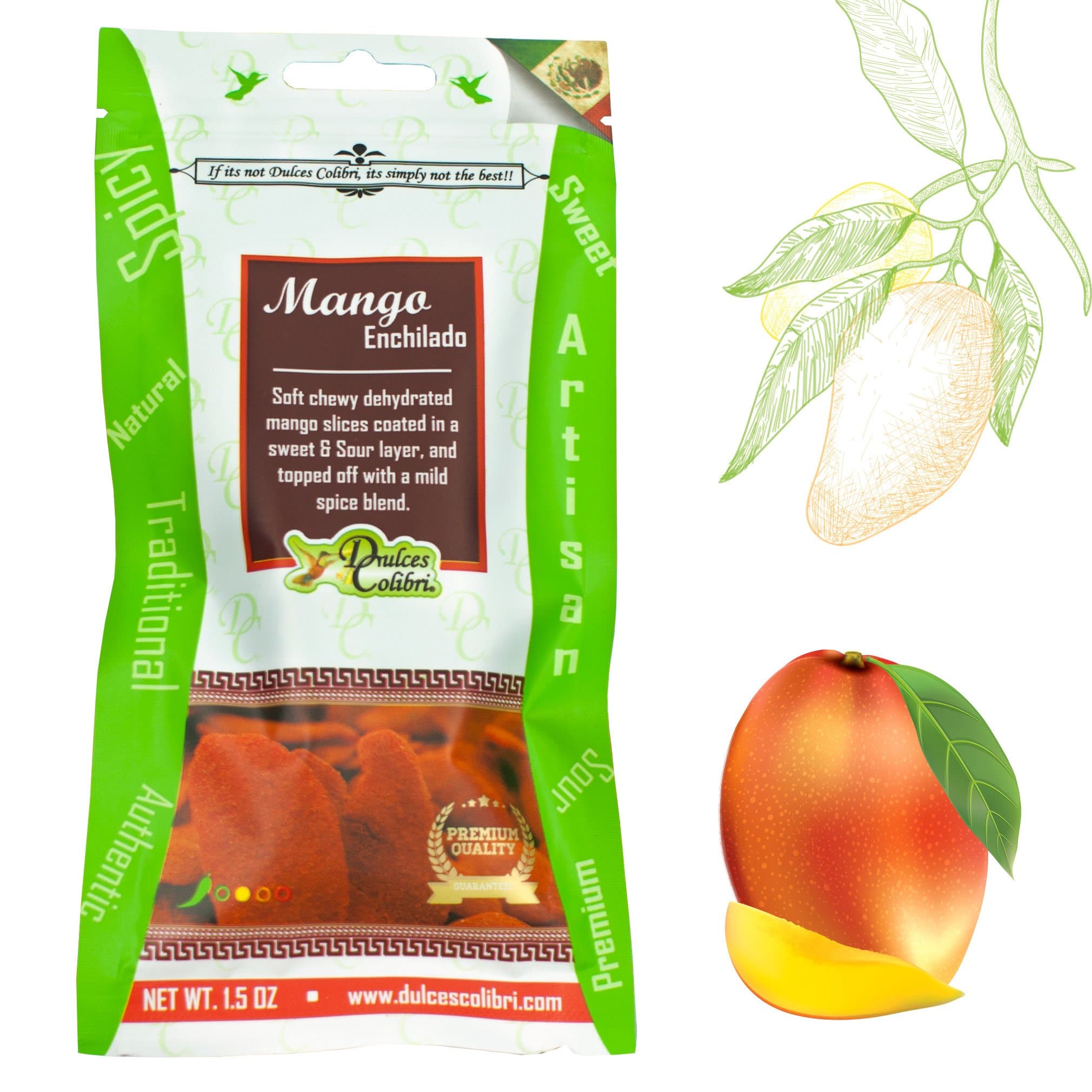 Gourmet Dulces Colibri Mango Enchilado 12 Pack (chili mango) | Resealable Packs | Soft Chewy Mango Slices | Handmade, Fresh, Delicious, Artisan Candy | For Adults, Kids, Party Favors, Snacks & More