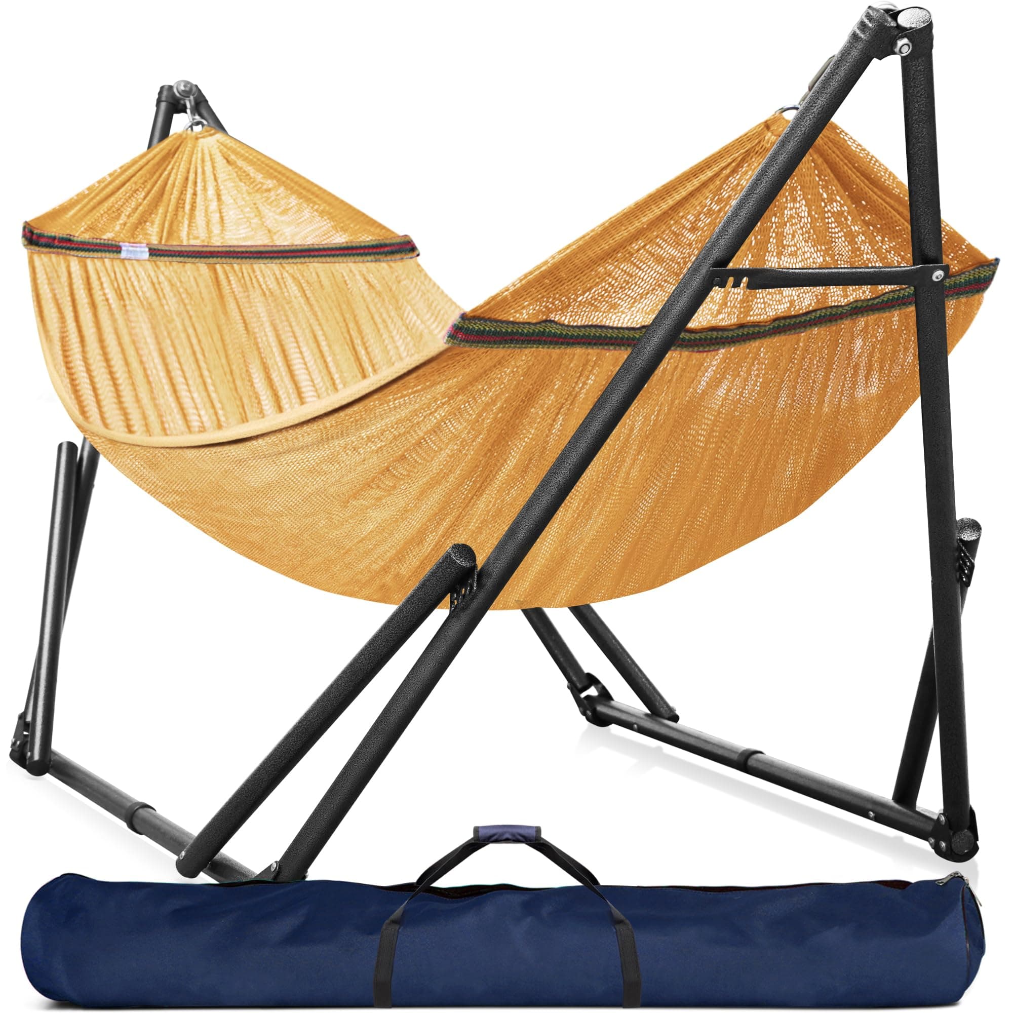 Tranquillo Universal Double Hammock with Stand Included for 2 Persons 600 lbs Capacity Portable Foldable with Case - Indoor, Outdoor, Camping, Yellow