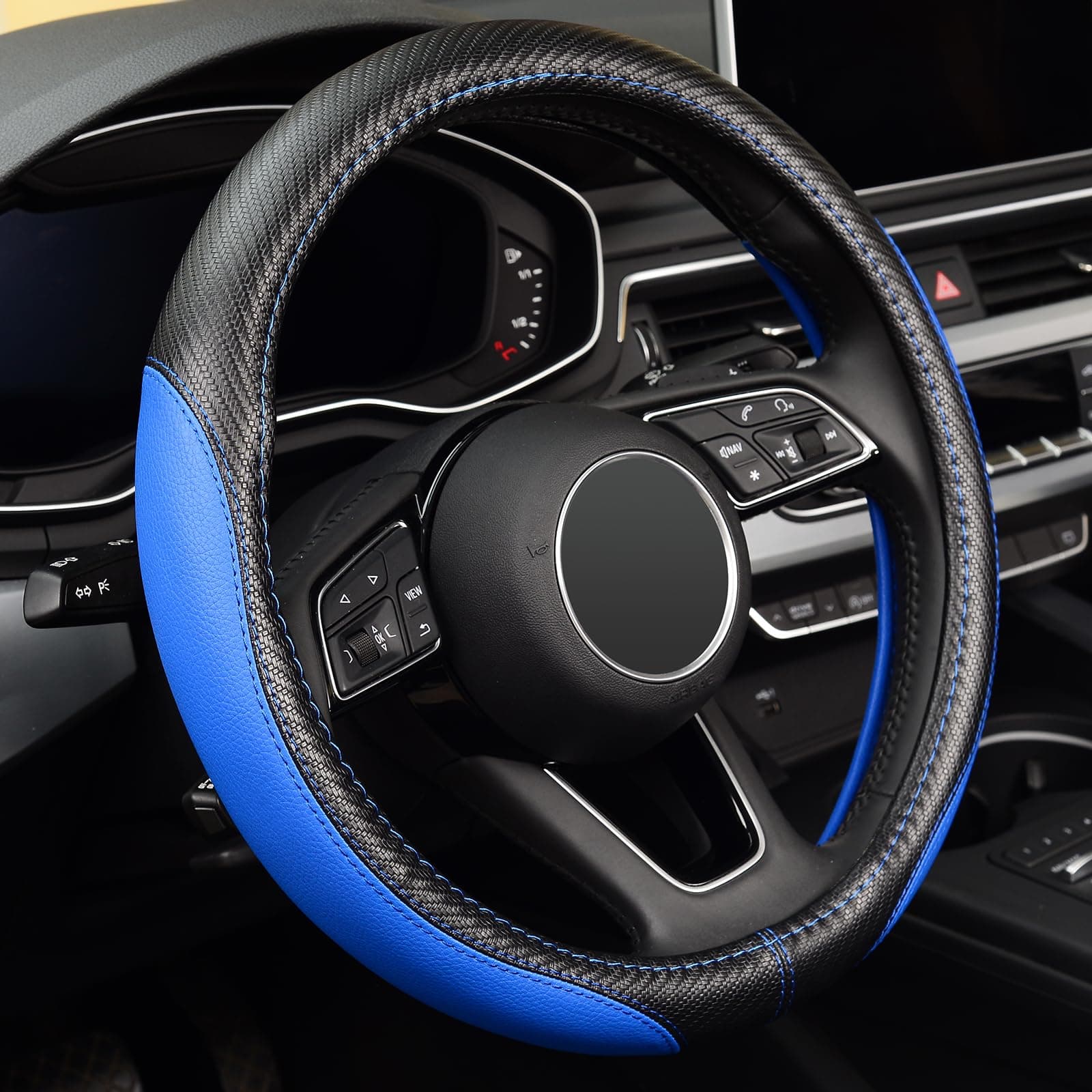 LABBYWAY Microfiber Leather Auto Car Steering Wheel Cover, Universal Fit 15 Inch Anti-Slip Wheel Protector, Blue