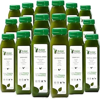 7 Day Green Juice Cleanse by Raw Fountain, All Natural Raw, Vegan Detox, Cold Pressed Juice, Great Way to Detox Your Digestive System, Kosher, Gluten Free, NO Added Sugar, 42 Bottles 12oz