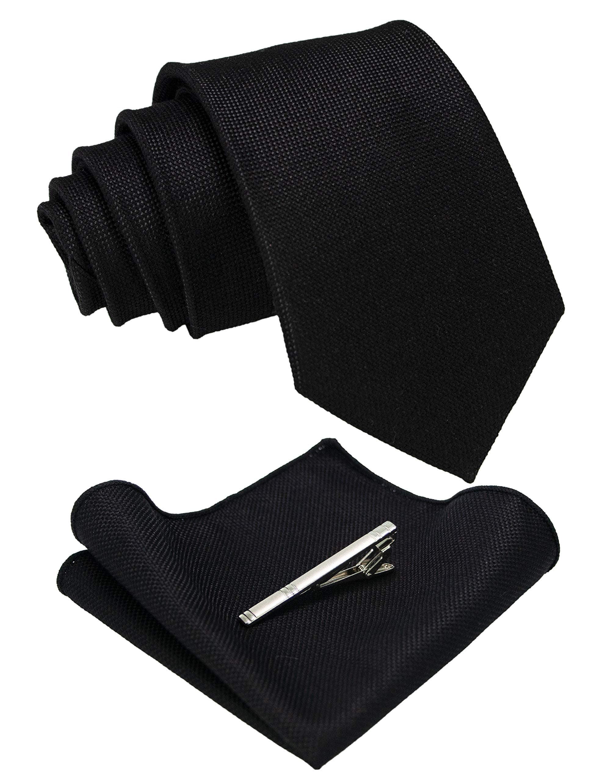 JEMYGINS Solid Color Wool Tie and Pocket Square with Tie Clip Sets for Men