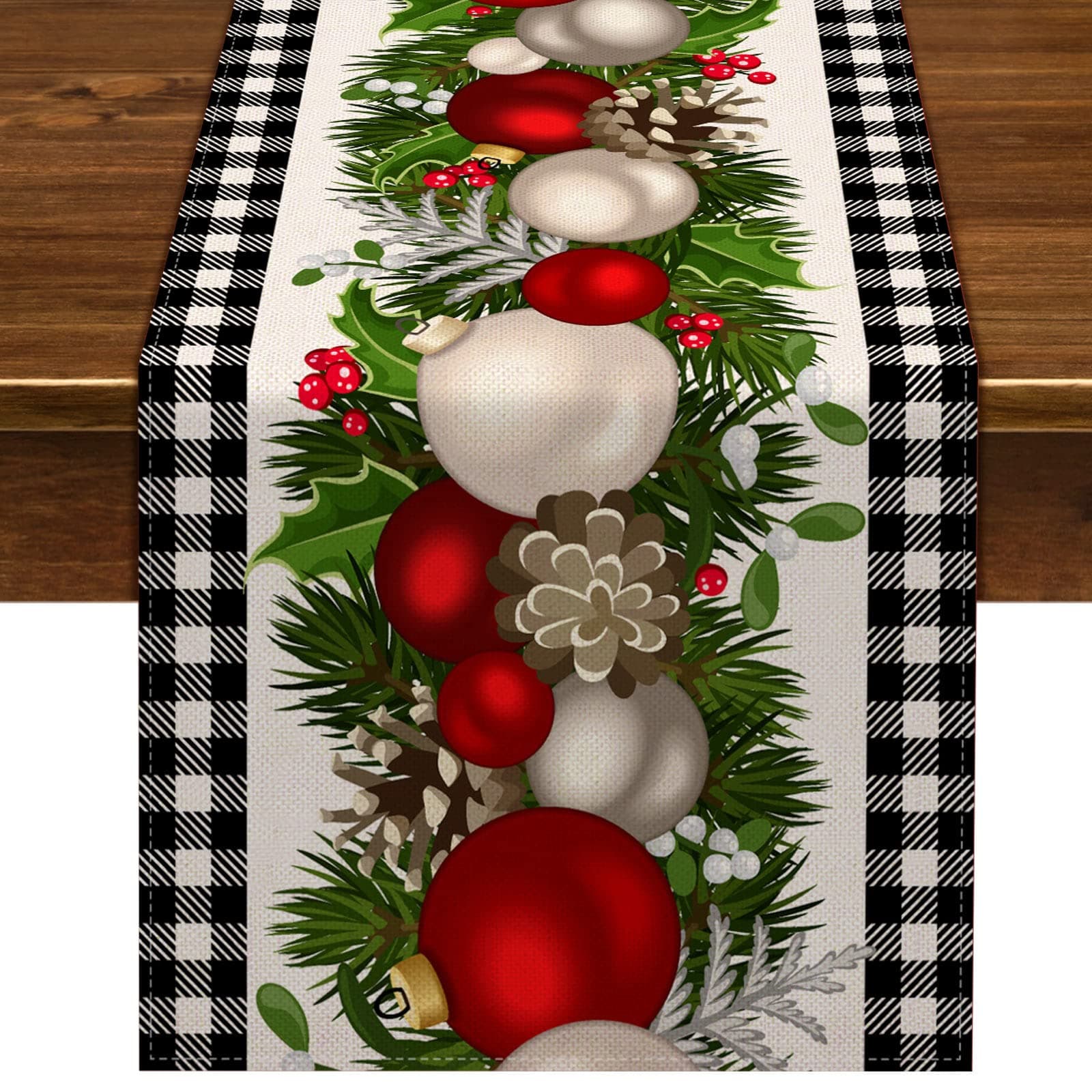 Nepnuser Black and White Gingham Christmas Table Runner Buffalo Check Plaid Xmas Decoration Holiday Home Kitchen Decor