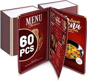 WeChef 60 Pack Restaurant Menu Covers Burgundy 8.5x14" Book Style 3 Pages 6 View