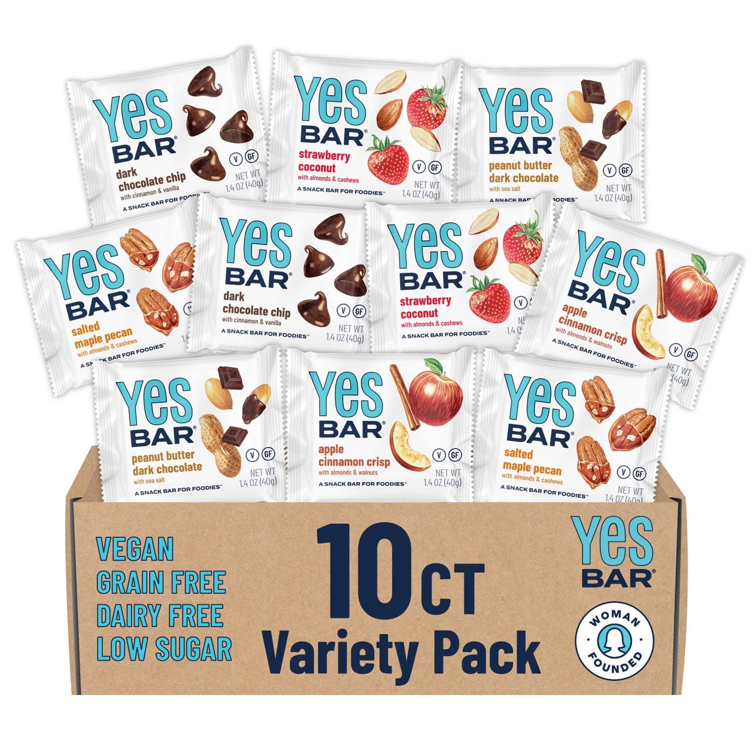 The YES BarFive Flavor Variety Pack – Plant Based Protein, Decadent Snack Bar – Vegan, Paleo, Gluten Free, Dairy Free, Low Sugar, Healthy Snack, Breakfast, Low Carb, and Keto Friendly (10 Count)