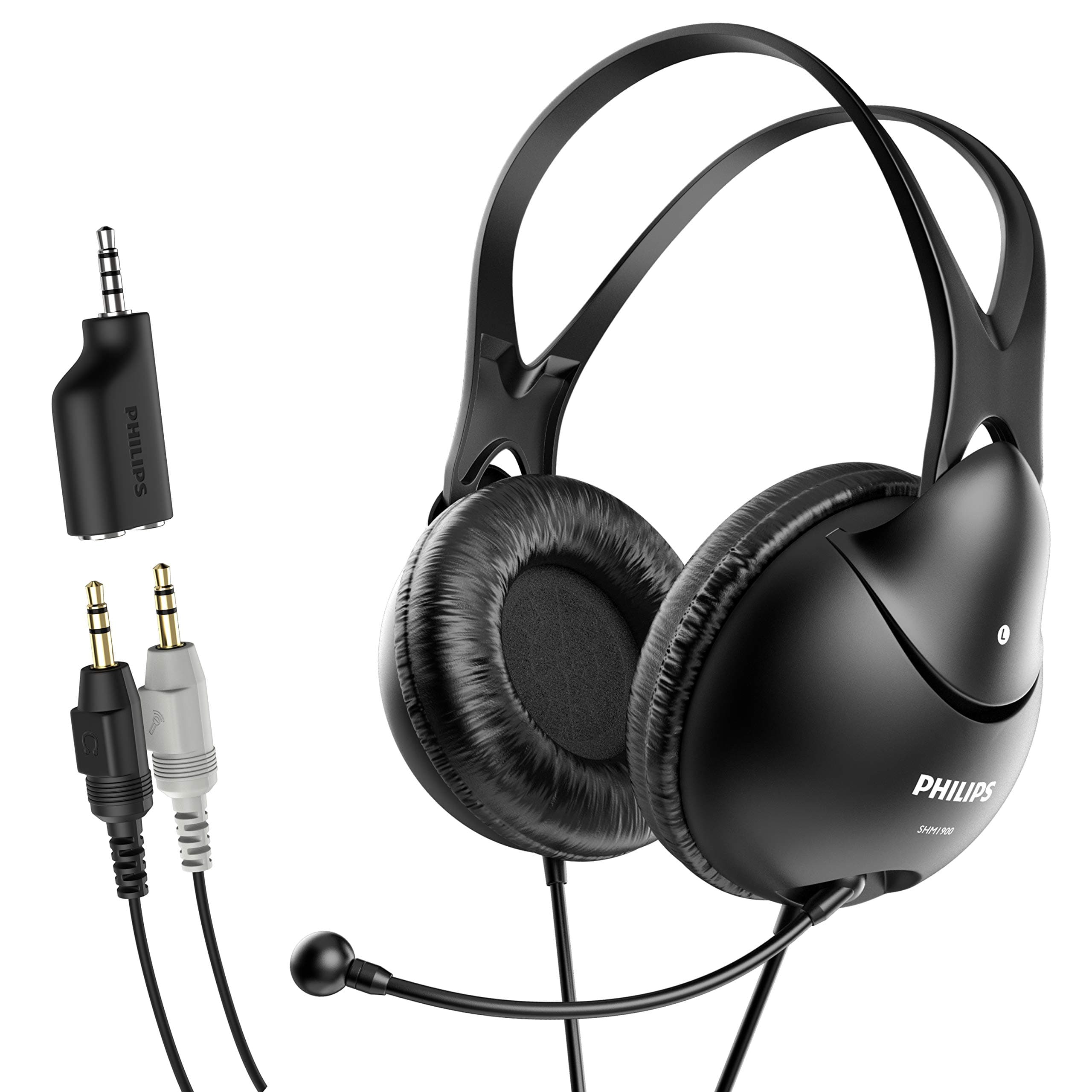 PHILIPS Computer Headset with Microphone for Laptop, Zoom, Skype - 3.5 MM Lightweight Computer Headphones with Echo Cancelling Mic for Home Office, Call Center, Skype, Zoom