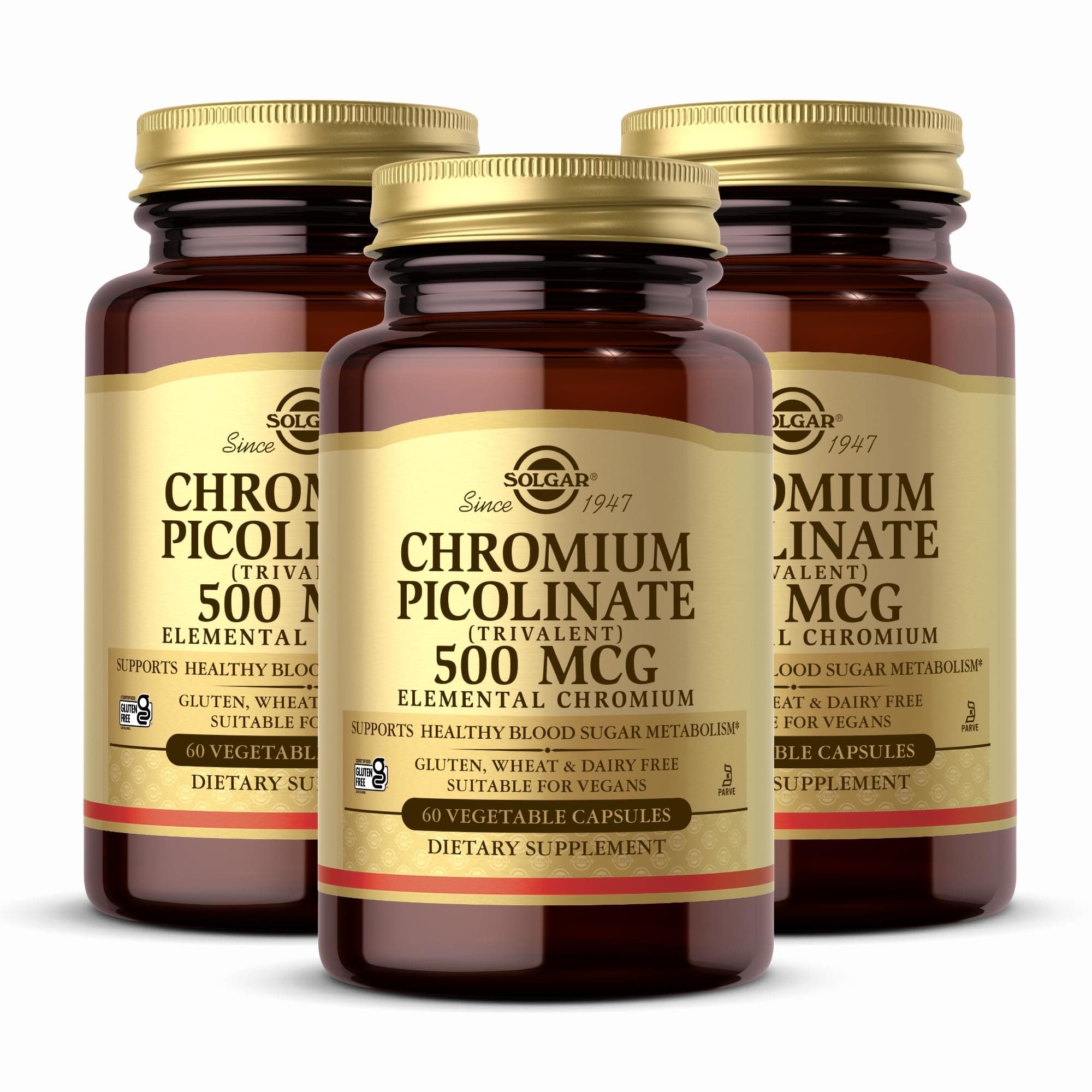 Solgar Chormium Picolinate 500mcg 60 Vcaps 3-Pack