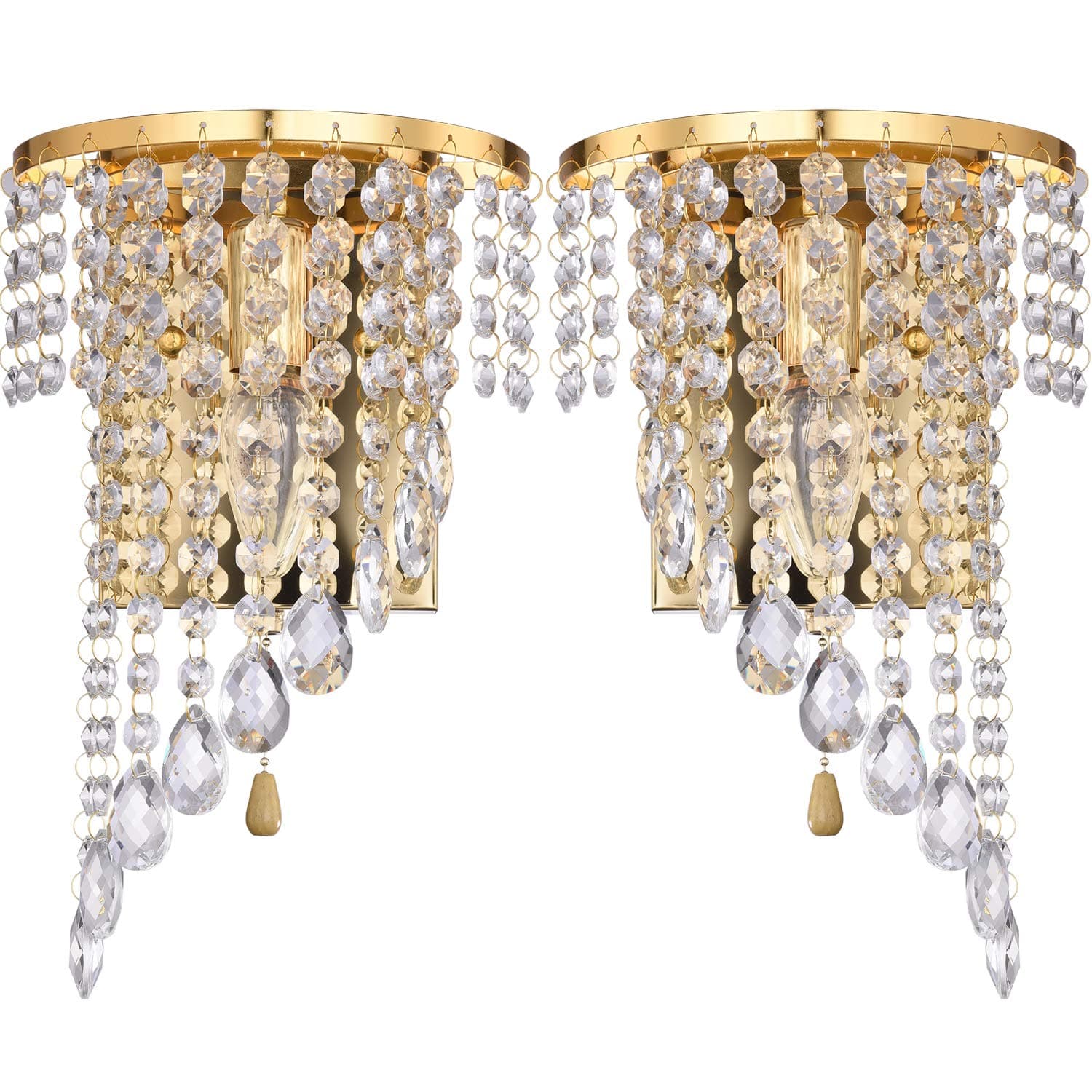 HOMWEERUN A Pair Left Right 2Pcs E12 Modern K9 Crystal Mirror Stainless Steel Wall Lights Wall Lamps Sconce Night Light Lamps Fixtures Lights with Switch for Hallway Bedside Living Room (Gold)