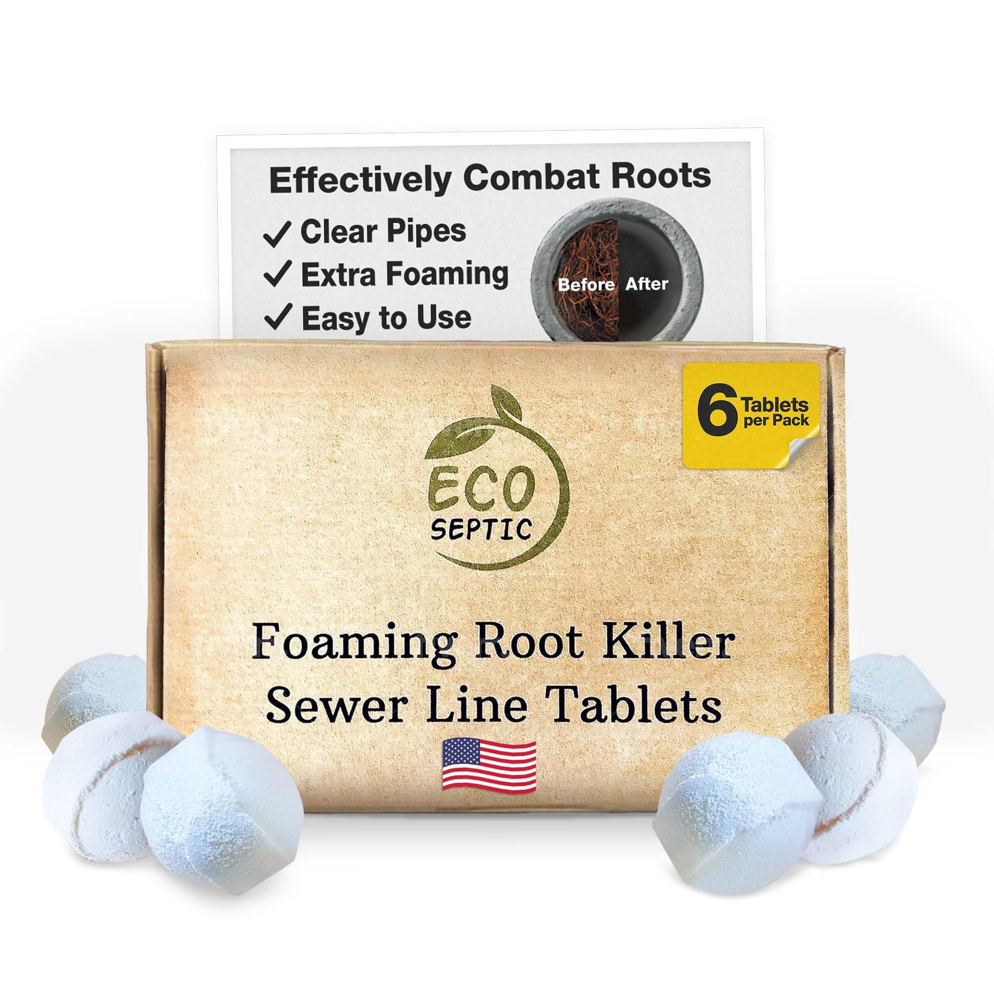 EcosepticUltra Foaming Root Killer Tablets for Sewer, Septic & Drain Lines - Helps Clear Pipes and Prevent Future Growth. Contains No Copper Sulfate. 1 Pack 6 pcs