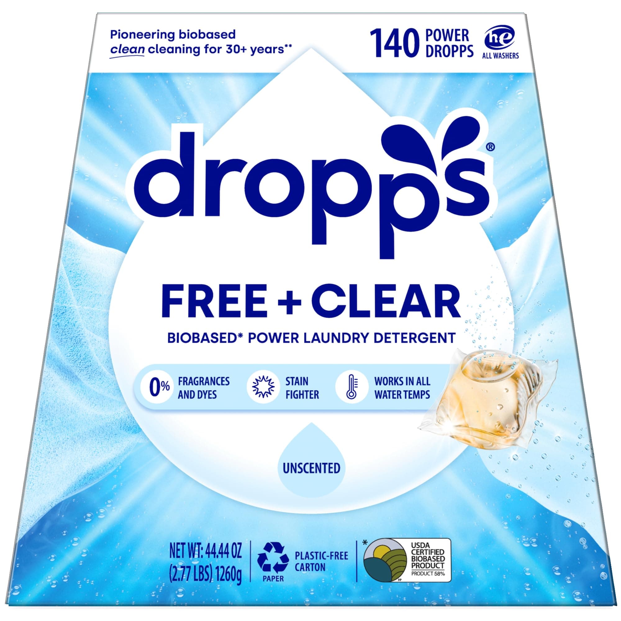 - Free & Clear Laundry Detergent Pods (140 Count) - Unscented Laundry Pods | Fights Odors & Stains | Free of Dyes Parabens & Perfumes | Hypoallergenic | Clean Ingredients | Plastic Free Packaging