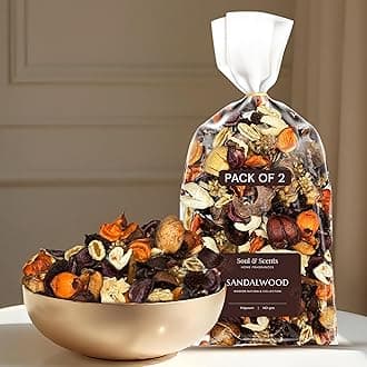 Soul & Scents Sandalwood Potpourri Pack of 2 | Dried Flowers | Fine-Living | Natural Decoration | Mood Enhancer | Perfect for Home Decor, Gifts, and Aromatherapy | Made in India | 140gm Each