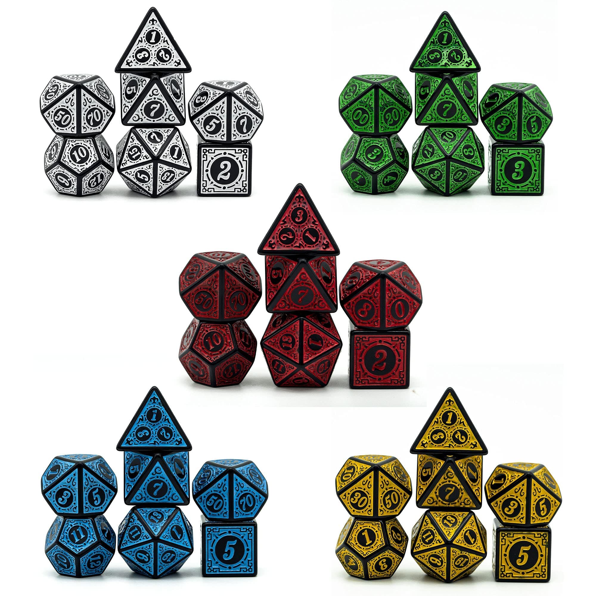 5 Sets Polyhedral Dice, D&D Dice Set (35pcs) with Leather Bag, RPG Table Games (Window Lattice Carved Series)