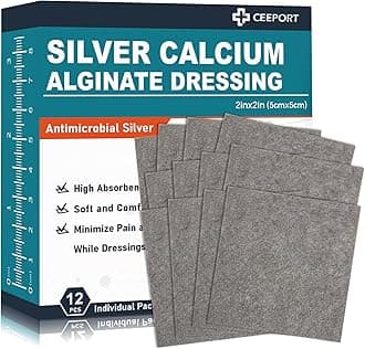 2 "x 2" Ag Silver Calcium Alginate Wound Dressing Pads, 12 Individual Pack Highly Absorbent Painless Removal Dressing, Soft Silver Dressings for Wound Care, Non-Stick Gauze Pads for Wounds