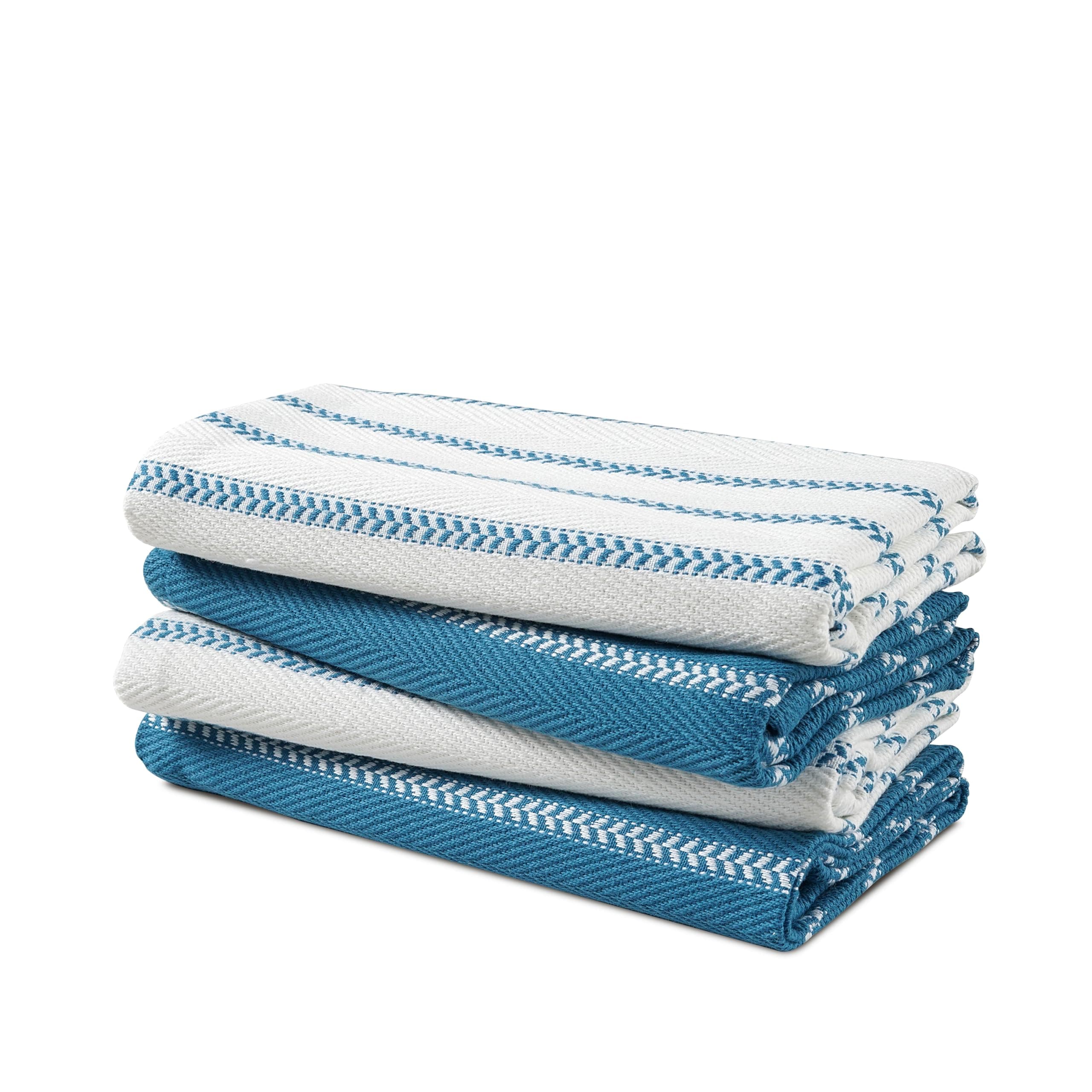 LANE LINEN Kitchen Tea Towels Set – 4 Pack (18” x 28”) 100% Cotton Dish Towels, Absorbent & Quick Drying Kitchen Cloth with Hanging Loop - Blue Saphire