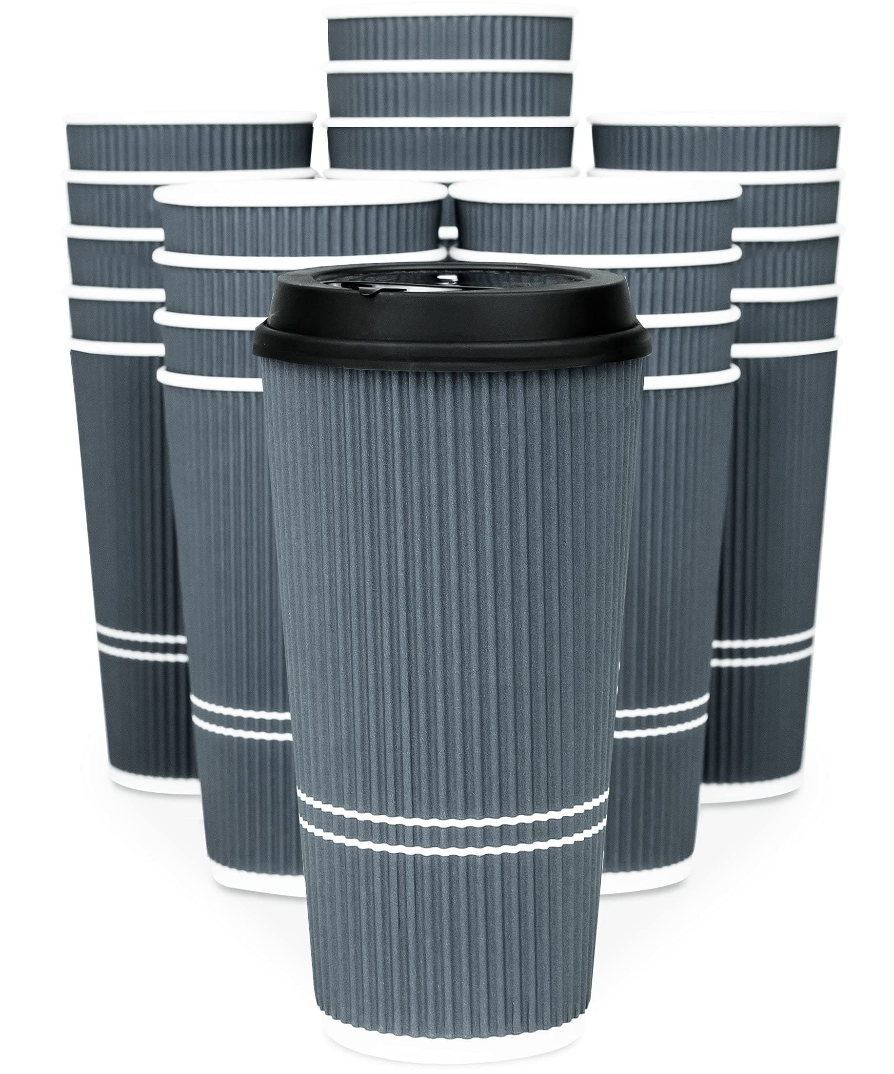 - To Go Coffee Cups With Lids - 22 oz Disposable Coffee Cup With Lid. Large Togo Travel Paper Ripple Hot Cups Insulated For Hot, Cold Beverage Drinks, No Sleeves Needed (50, Dusk Grey)