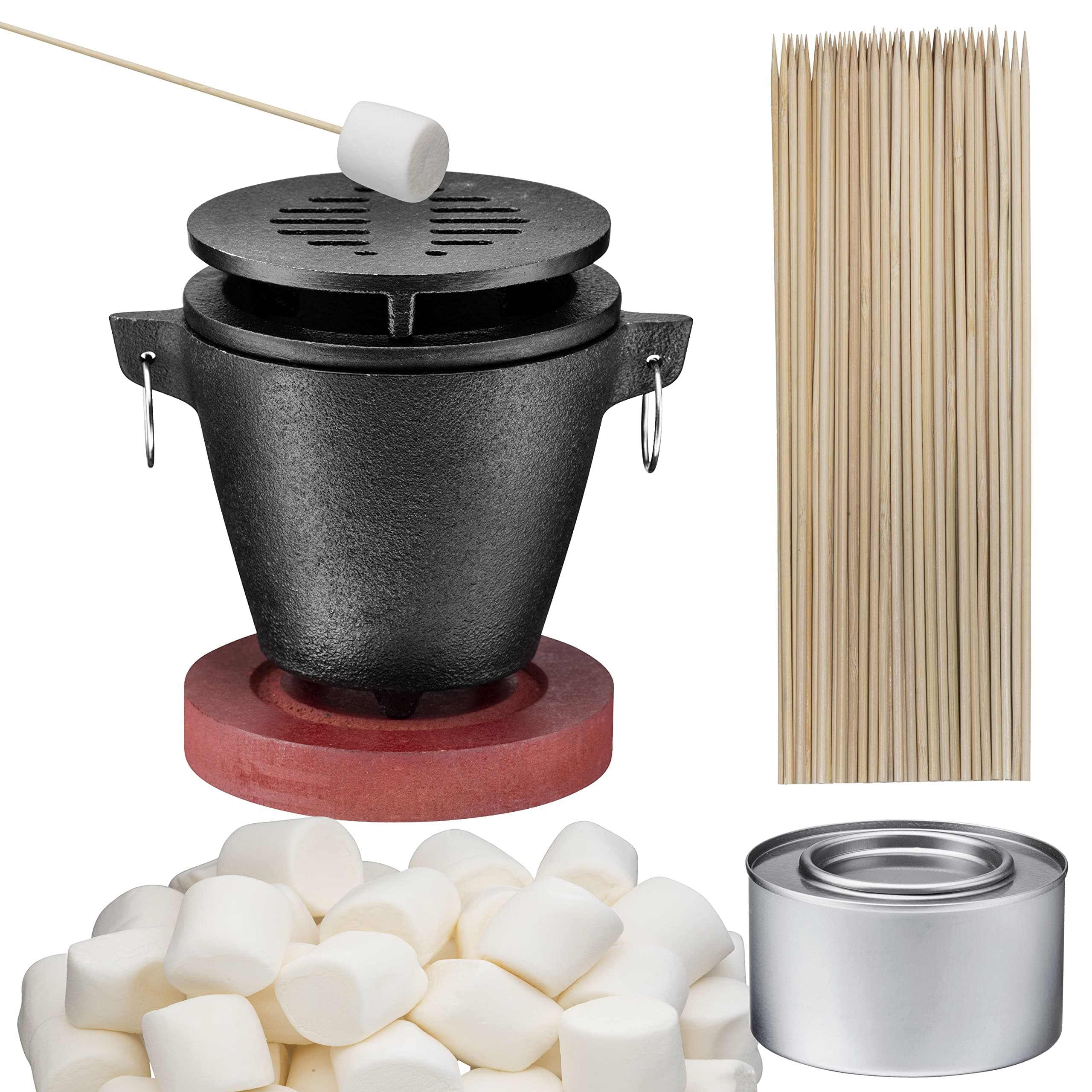 Tiger Chef Smores Kit Marshmallow Roasting Set Includes Hibachi Grill Set, Chafing Fuel Gel Can, 100 Bamboo Skewers, 1 Bag of Free Marshmallows