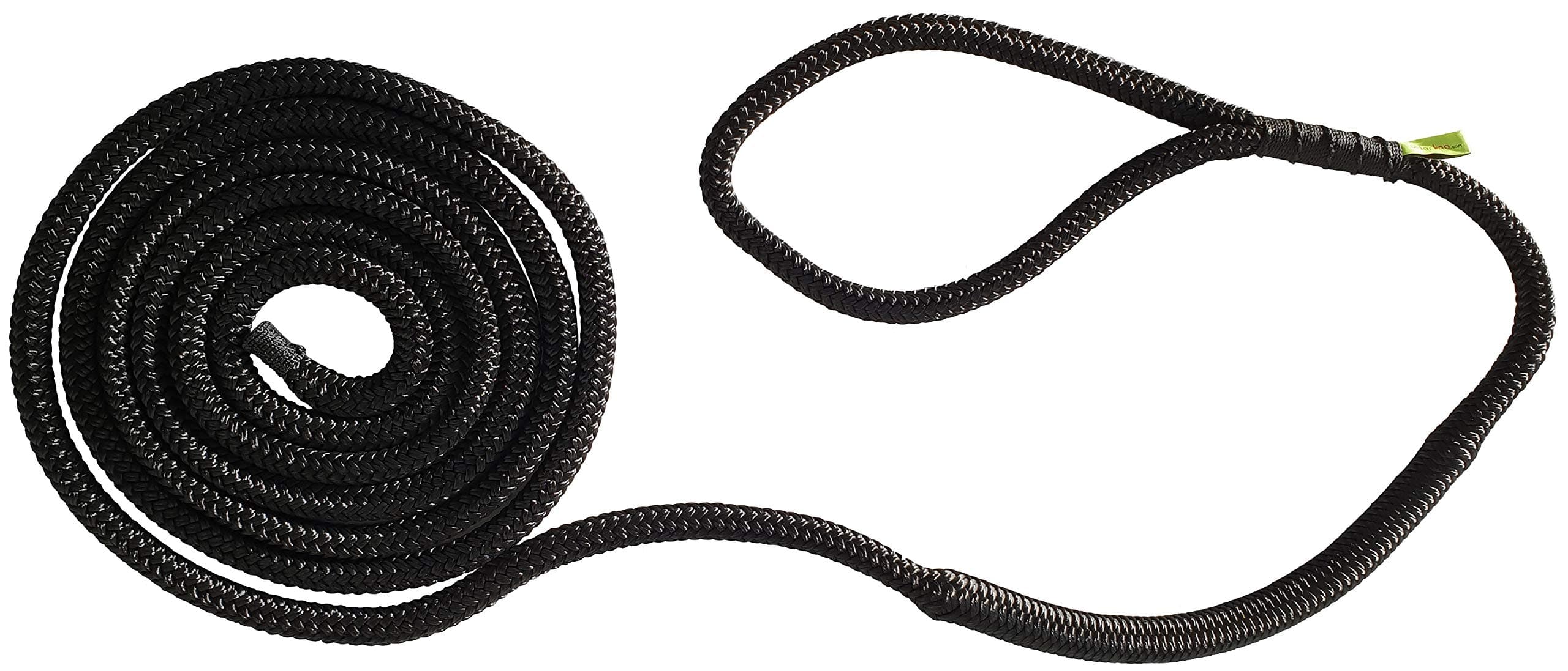 Shockline 1/2 Inch Dock Line with Integrated Shock Absorber, Double Braided, Polyester, 15, 25, 35 FT, Hand Spliced 12" Eye, Black