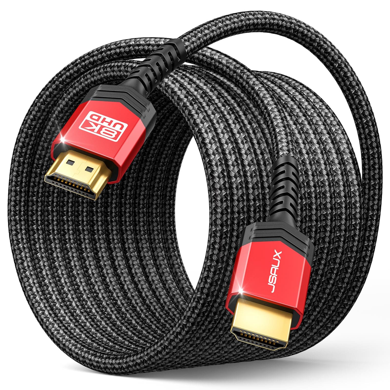 JSAUX 10K Long HDMI Cable 25FT 48Gbps 8K & 4K HDMI2.1 Ultra High Speed Cord (8K@60Hz 7680x4320, 4K@120Hz) eARC HDR10 HDCP 2.2 & 2.3 3D, Compatible with PS5/PS4/X-Box/Roku TV/Blu-ray/LG/Samsung QLED