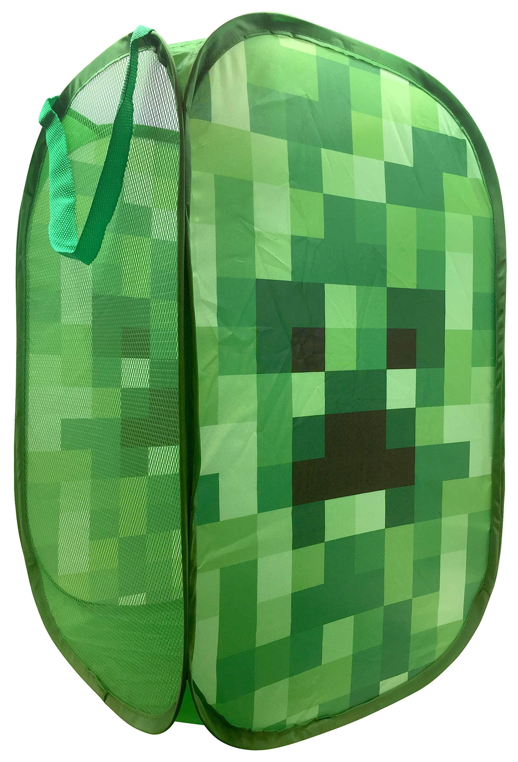 Minecraft Creeper Pop Up Hamper - Mesh Laundry Basket/Bag with Durable Handles, 22" x 14"