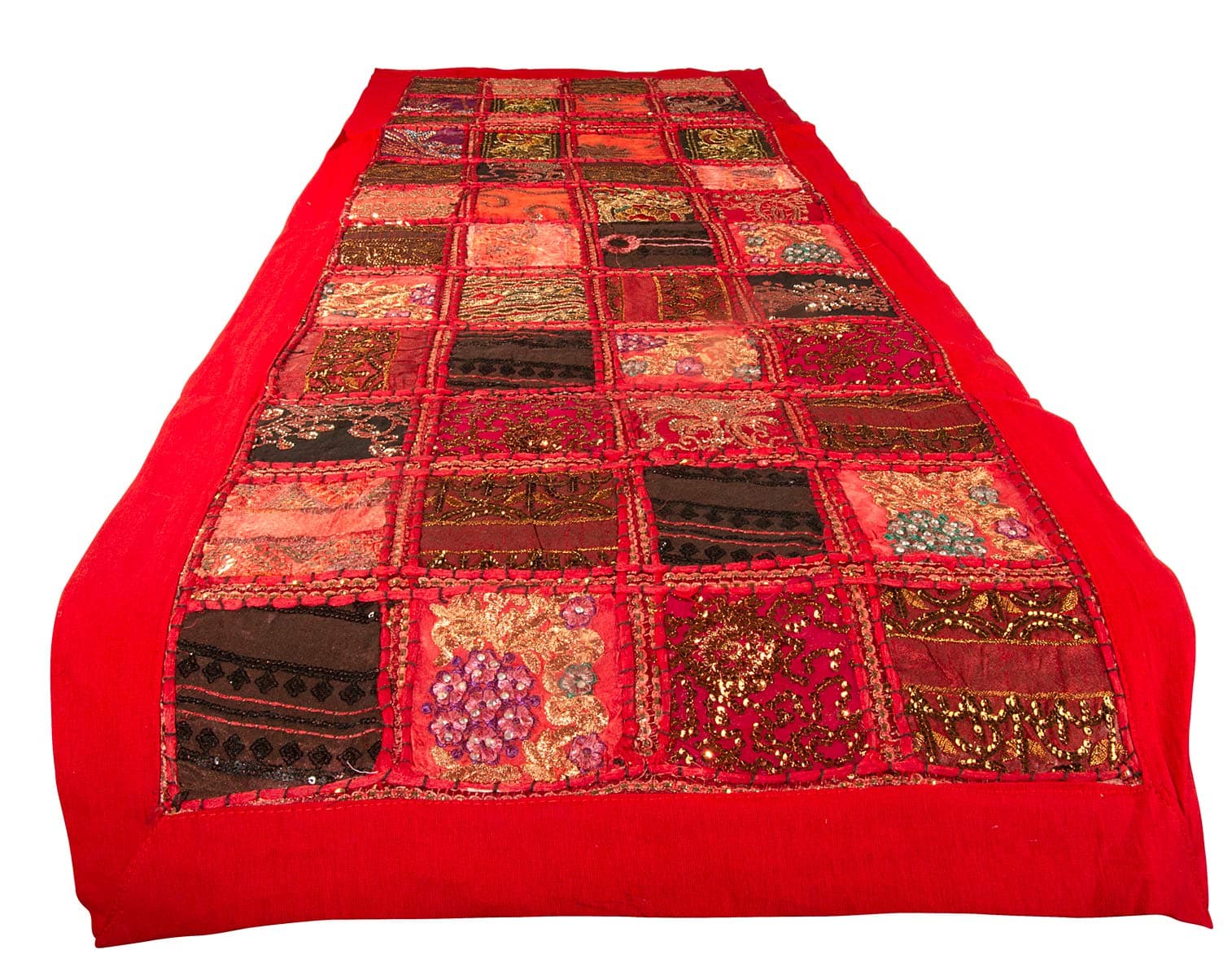 Tribe AzureRed Table Runner 100% Cotton 18" X 58" Hand Embroidered Boho Bohemian Colorful Patchwork Indian Decoration Decor Tapestry