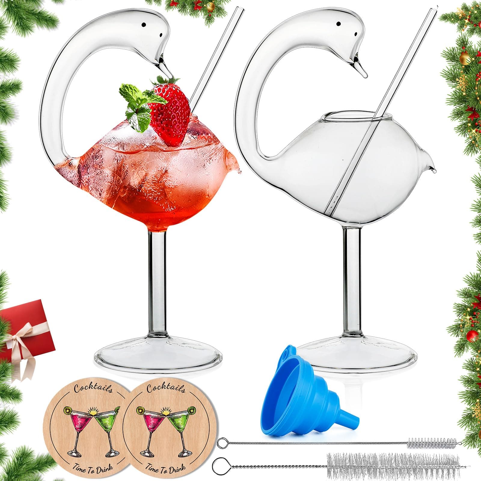 [Gift Set]-Swan Cocktail Glass 6 oz Creative Drinking Glasses Unique Wine Glasses Set of 2 Margarita Glass Martini Glasses Suitable for Cocktail, Wine, Martini, Tequila