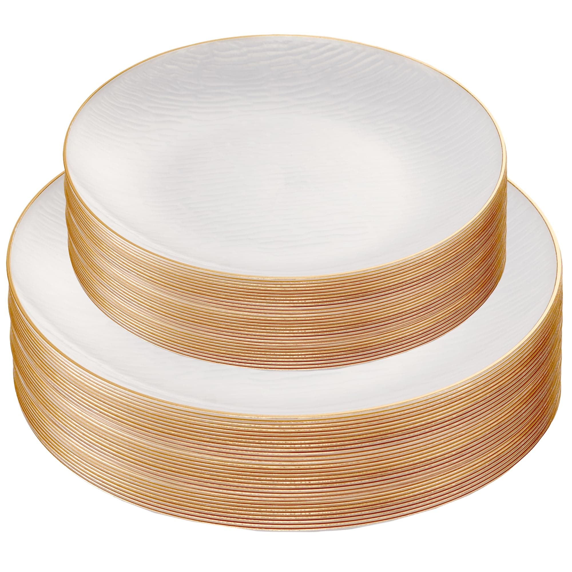 PLASTICPRO 96 Pieces Elegant Plastic Plates for Party Pearl with Gold Rim Includes 7" inch and 10" inch Fancy Plastic Plates Disposable Dinnerware
