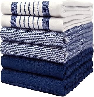 Premium Tea Towels (20”x 28” / 50 x 70 cm / 6 Pack) – Large Cotton Kitchen Tea Towel – Flat & Terry Towel – Highly Absorbent Tea Towels Set with Hanging Loop (Navy Blue)