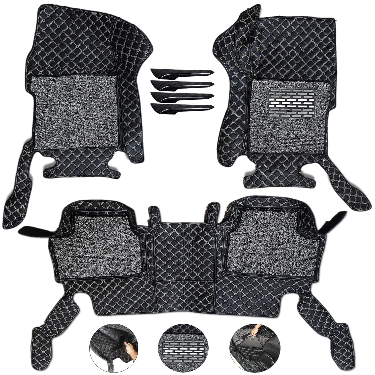 7D Mat for Thar New Car Floor Mat with Free Bumper Protector Year: 2011-23, Full Velcro, 100% Company Assured, Washable, Grass Mat Attached