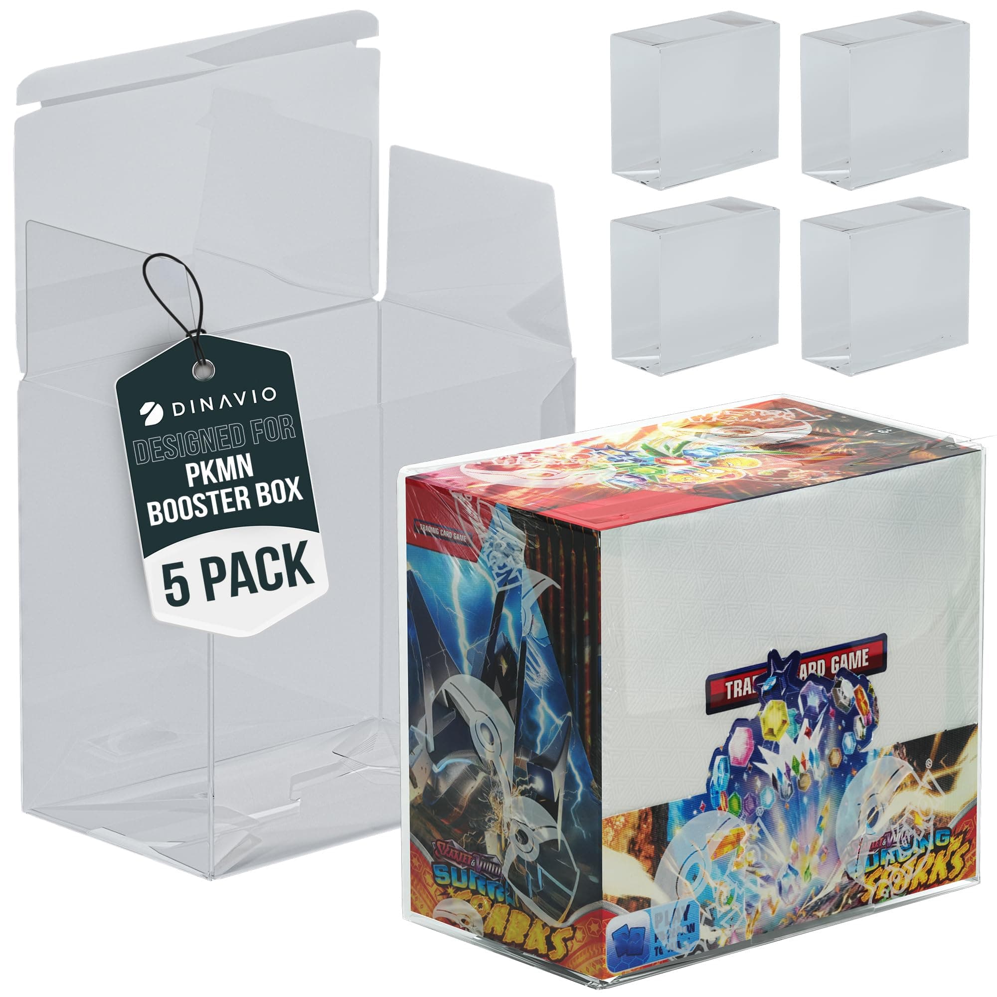 PET Plastic Pokemon Booster Box Case - Pokemon Booster Box Display Case Protector - Pokemon Storage Box - 0.5mm Thick Protective Pokemon Card Display Case (Pack of 5)