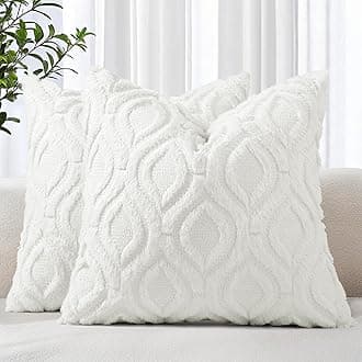 decorUhome Set of 2 Faux Fur Cushion Covers 50x50 cm, Decorative Soft Plush Fluffy Velvet Cushion Cover 20X20 Inch, Square Boho Neutral Pillow case for Sofa, Cream White