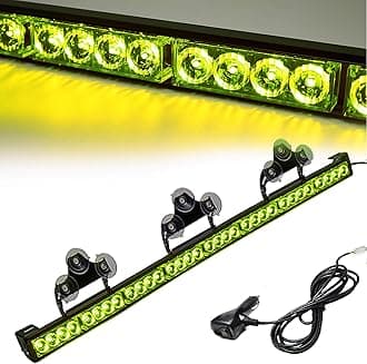 LE-JX Green Emergency Strobe Light Bar 36 In 13 Flash Patterns Traffic Advisor Warning Hazard Windshield Safety Lights Bar with Cigar Lighter for Vehicles, Truck (35.5 Inch, Green 32 Led)