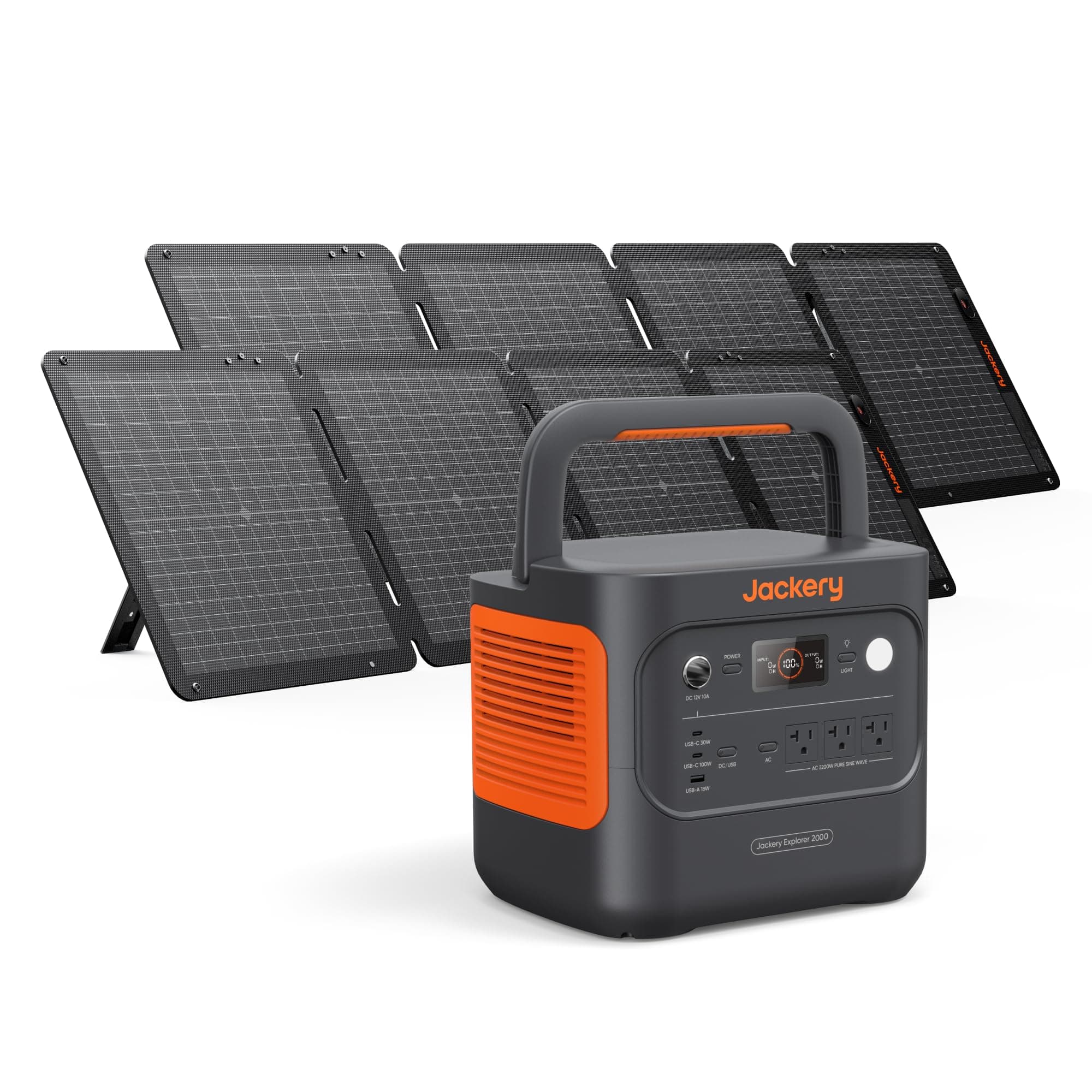 Jackery Explorer 2000 v2 Power Station and 2 * 100W Solar Panels, 2042Wh LiFePO4 Home Backup Battery, 2200W Solar Generator, USB-C PD 100W Fast Charging for Emergencies, Power Outages, Camping