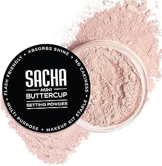 Sacha BUTTERCUP Rosé Mini Setting Powder. No Ashy Flashback. Blurs Fine Lines and Pores. Loose, Translucent Face Powder to Set Makeup Foundation or Concealer. For All Skin Tones, 0.35 oz.