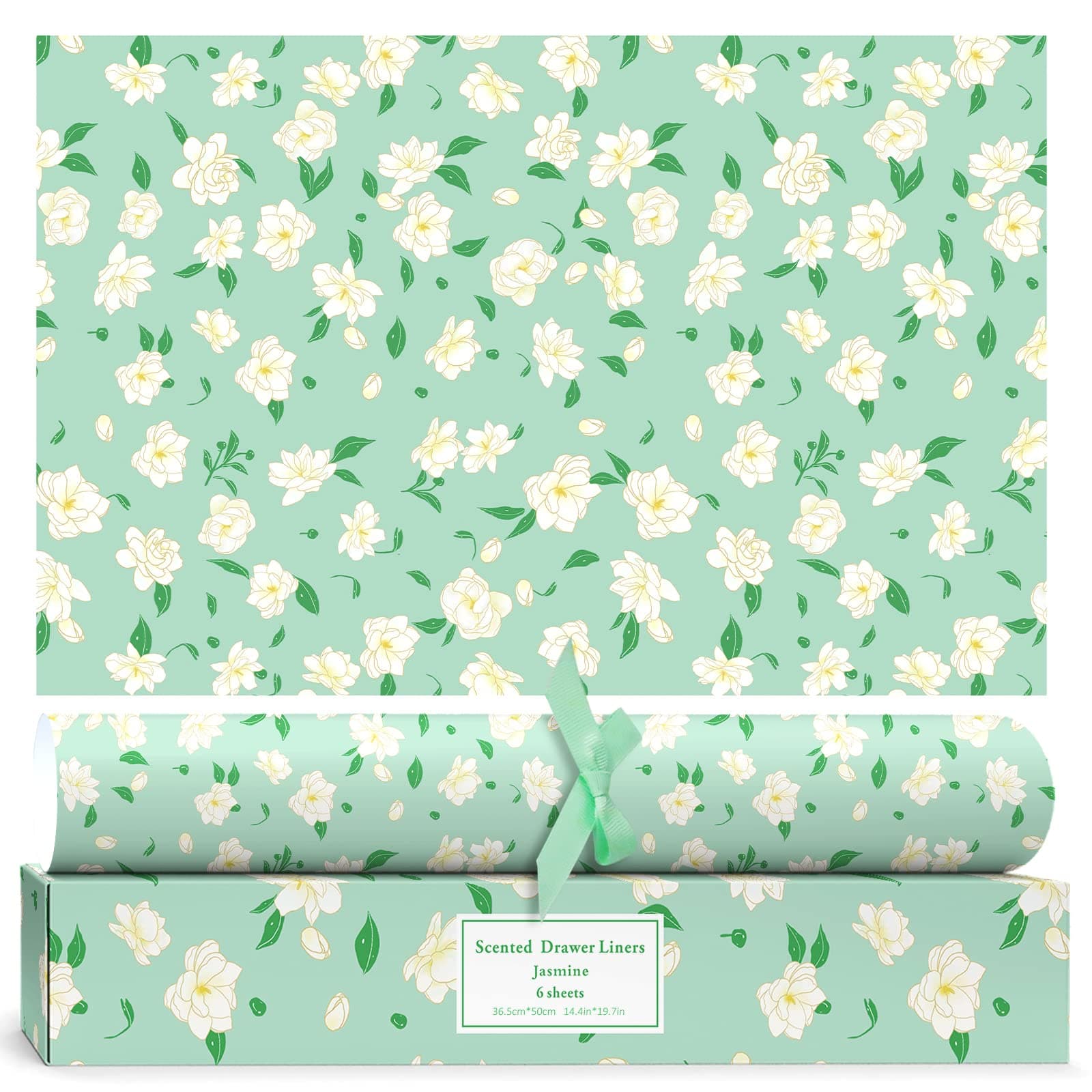 SCENTORINI Jasmine Scented Drawer Liners, Scent Paper Liners for Drawers, Dresser Shelf, Linen Closet, (6 Sheets)