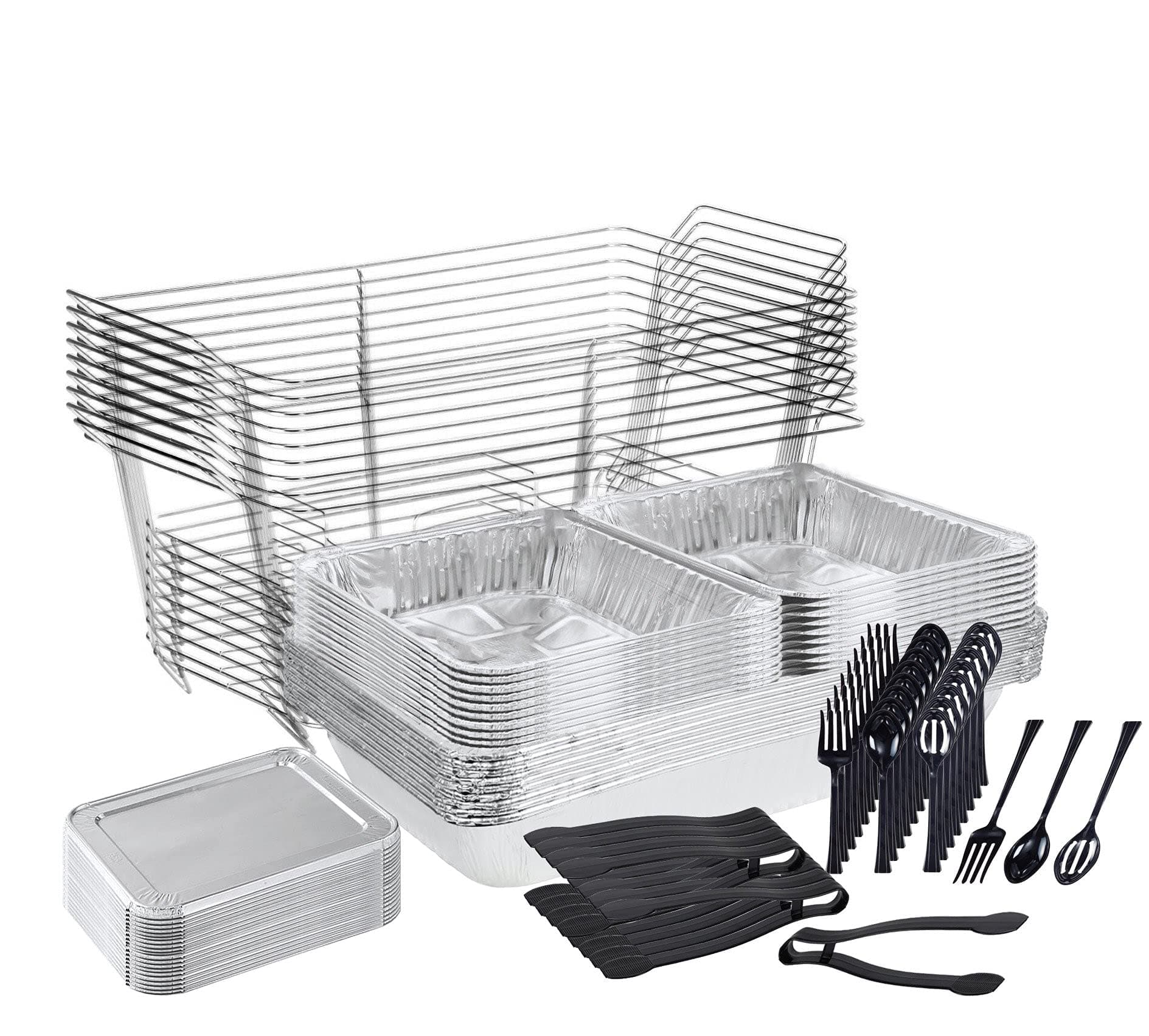 TigerChef 0026-CATERSET Catering Set Serving Dishes for Parties Includes Chafer Pans Set and Disposable Serving Utensils, Spoons and Tongs for Parties and Events Birthday, Holidays, picnics, Wedding