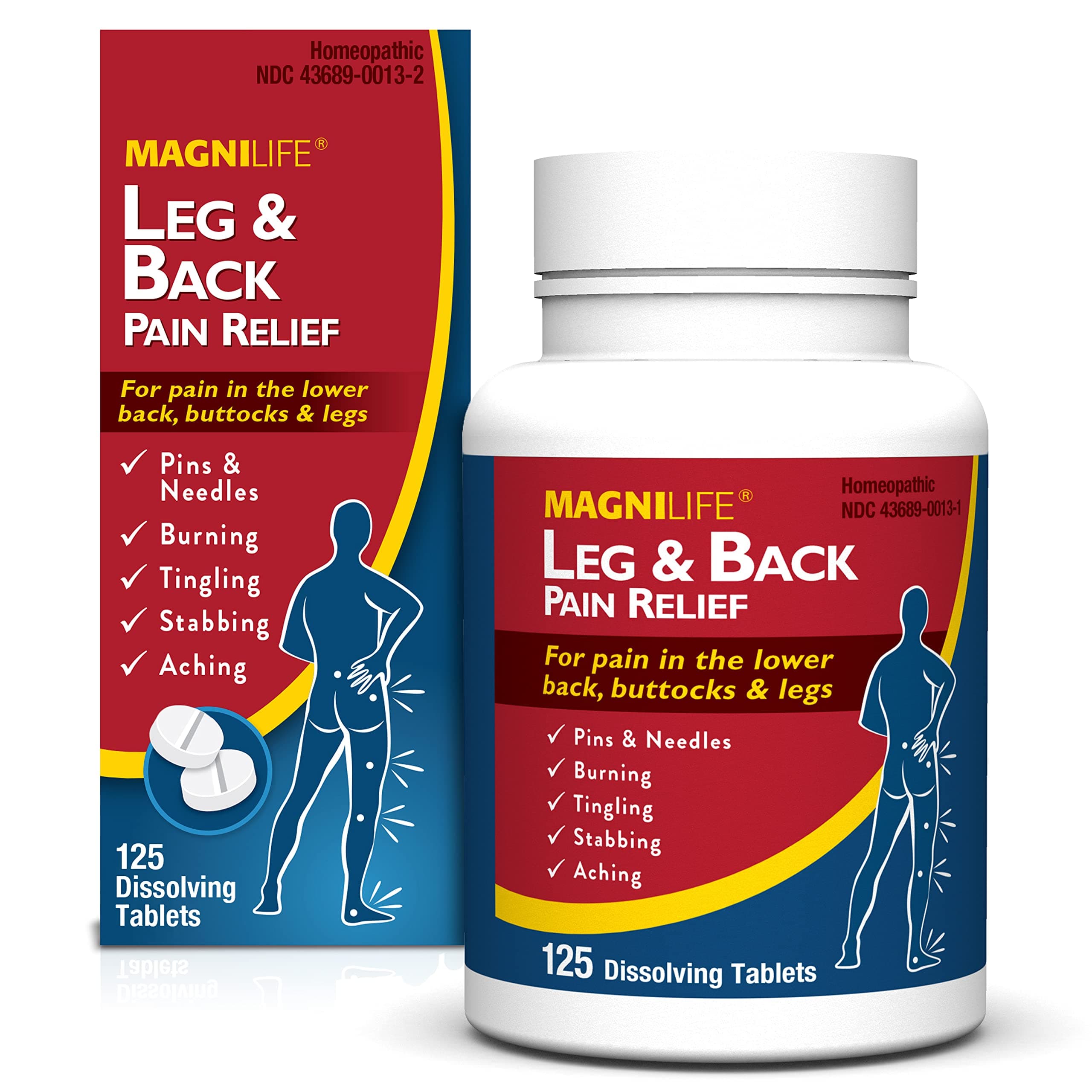 Leg & Back Pain Relief, Fast-Acting for Sciatica Pain, Naturally Soothe Burning, Tingling and Stabbing Pains - 125 Tablets